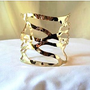 Hammered Cuff Bracelet Gold Tone